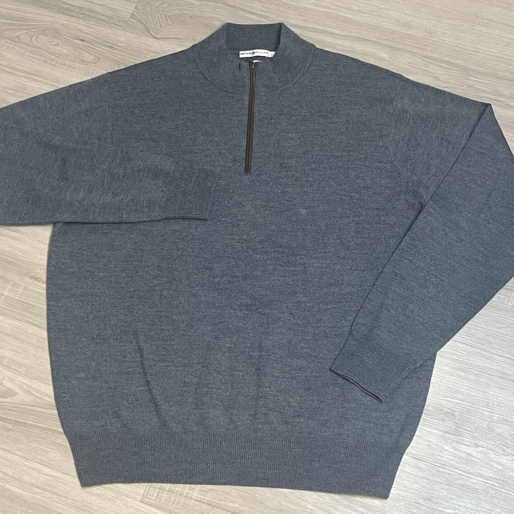 Peter Millar Charcoal‎ Gray Merino Wool 1/4 Quarter Zip Sweater Mens Large